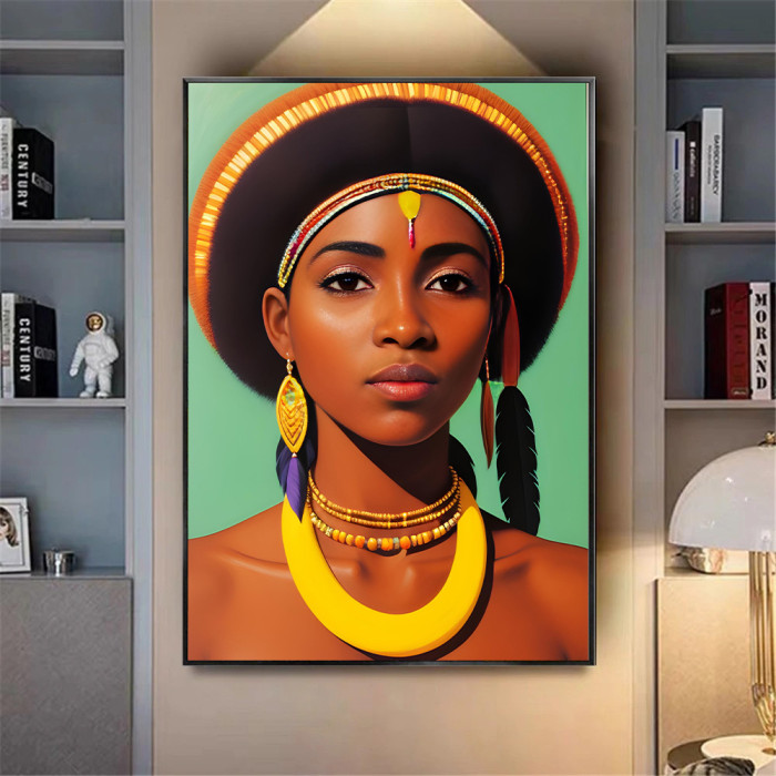 Картина на холсте, портрет стилизация, абстракция, размер по выбору, африканская серия (AFR-00012-ii)