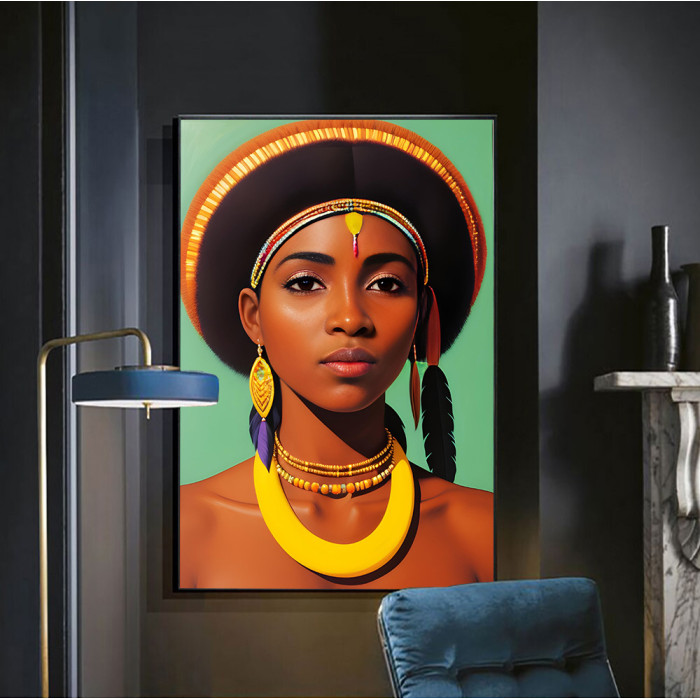 Картина на холсте, портрет стилизация, абстракция, размер по выбору, африканская серия (AFR-00012-ii)