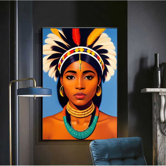 Картина на холсте, портрет стилизация, абстракция, размер по выбору, африканская серия (AFR-00013-ii)