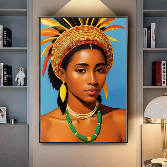 Картина на холсте, портрет стилизация, абстракция, размер по выбору, африканская серия (AFR-00015-ii)