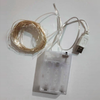 Светодиодная гирлянда на батарейках + USB РОСА 100 LED, 10 м, тепло-белая. Новогодняя гирлянда