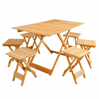 Комплект дерев'яних садових меблів - розкладний стіл 720x1200x760 мм і 6 табуретів