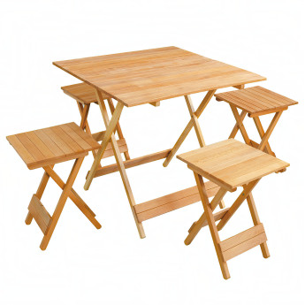 Комплект дерев'яних садових меблів - розкладний стіл 720x720x710 мм і 4 табурети