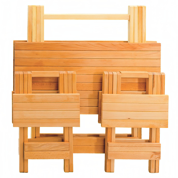 Комплект деревянной садовой мебели - раскладной стол 720x720x710 мм и 4 табурета